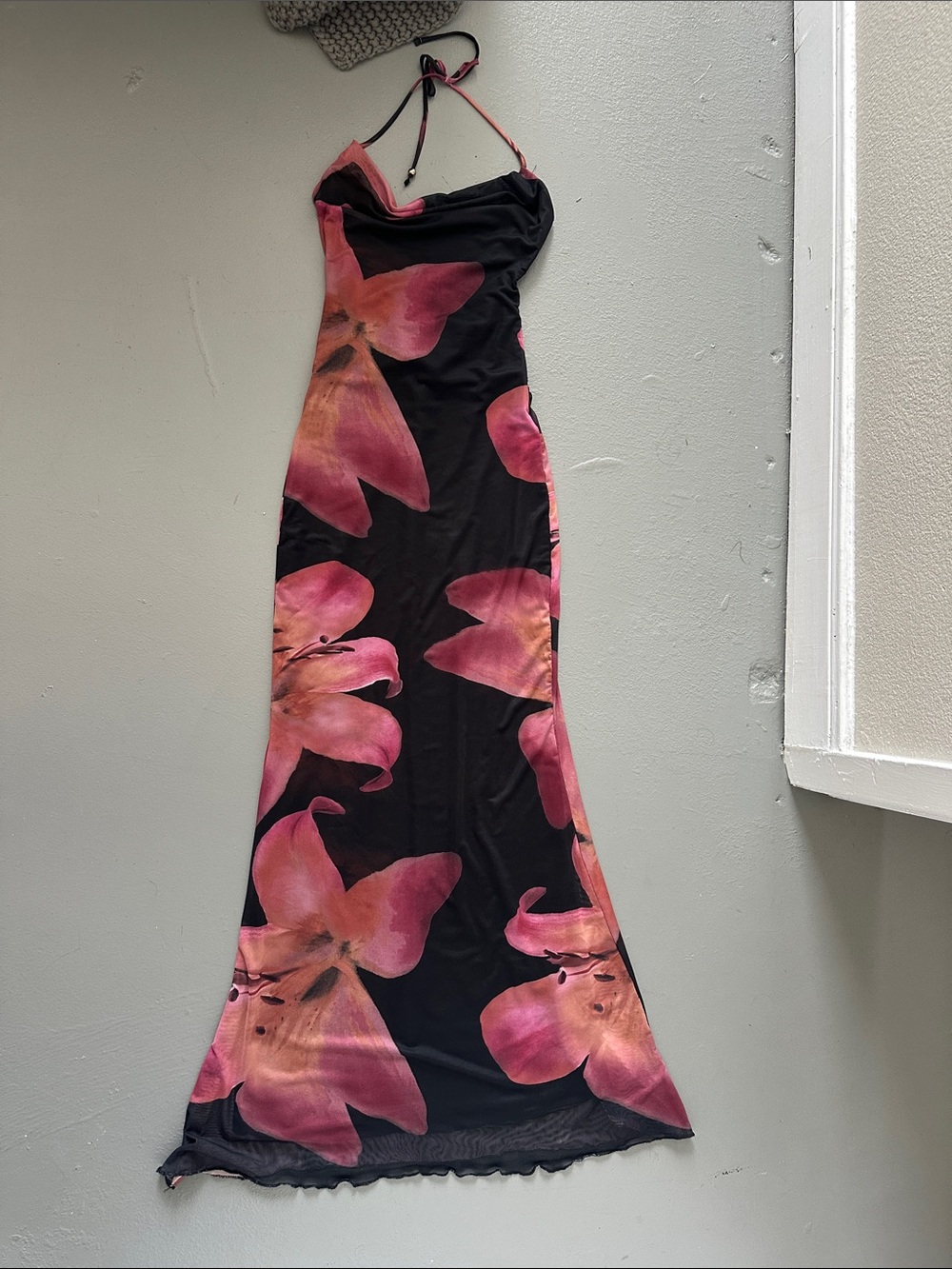 Windsor Black Halter Maxi Dress with Pink Floral Motif